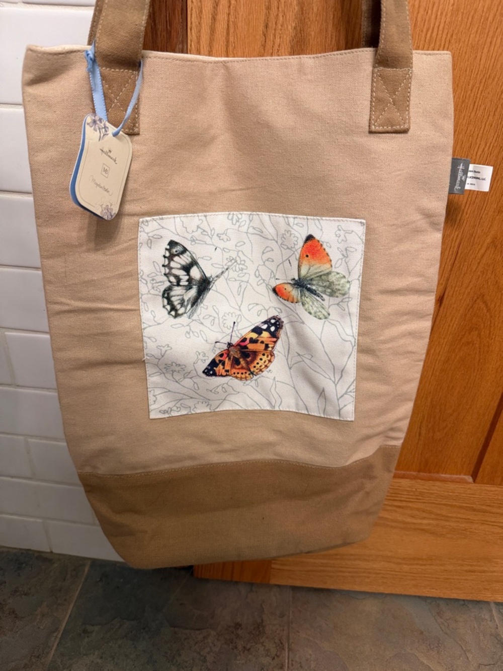 Hallmark Beige Canvas Tote with Butterfly Patch